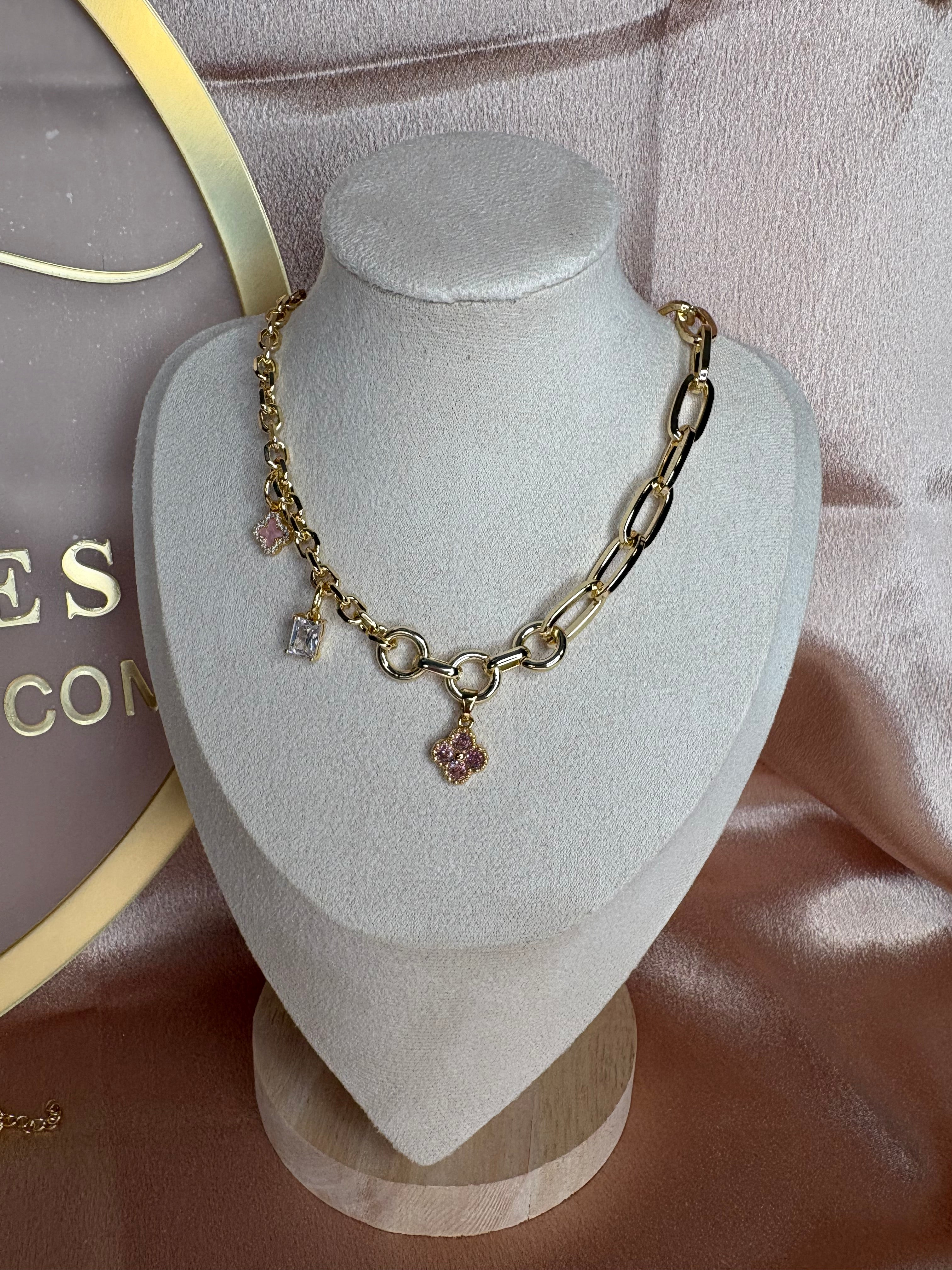 Pink clover necklace